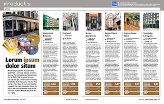 Redesign of Business Travel World magazine for EMAP by Nick McKay. Data spread