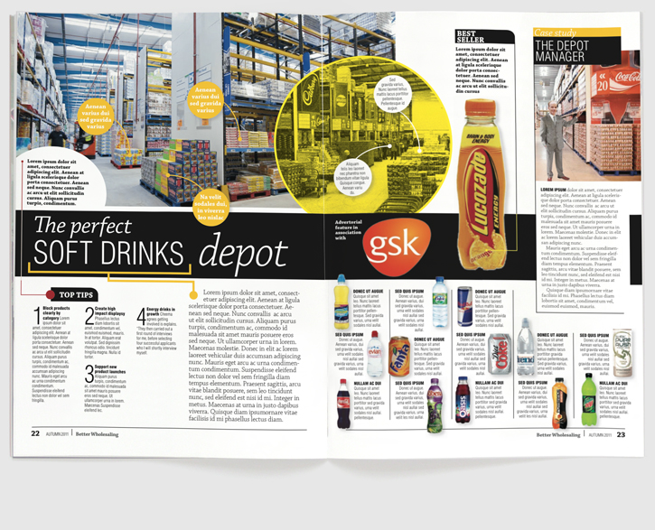 Design & art direction for a new launch magazine for Newtrade Publishing by Nick McKay. Inside spread