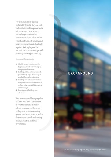Design & art direction of a promotional brochure for a building conference for EMAP by Nick McKay. Page 2