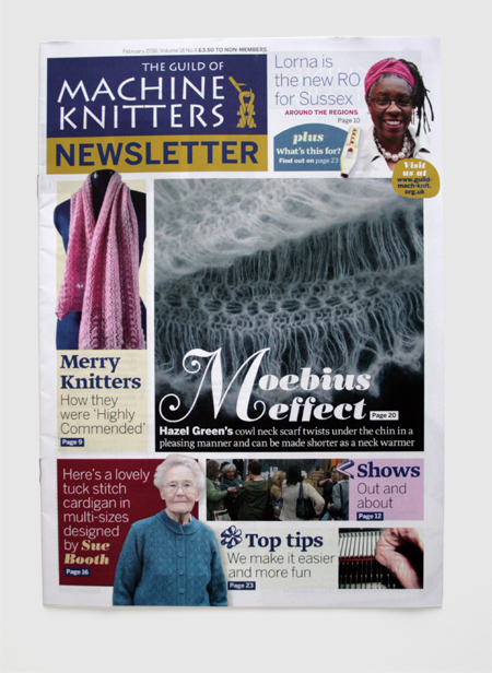 Guild of Machine Knitters newsletter redesign by Nick McKay. Cover