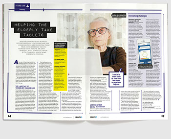 Branding, design & art direction of Health21 new launch health management magazine by Nick McKay for Pixel West Ltd. Future care feature.