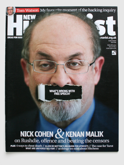 Design & art direction of New Humanist magazine by Nick McKay, free speech cover
