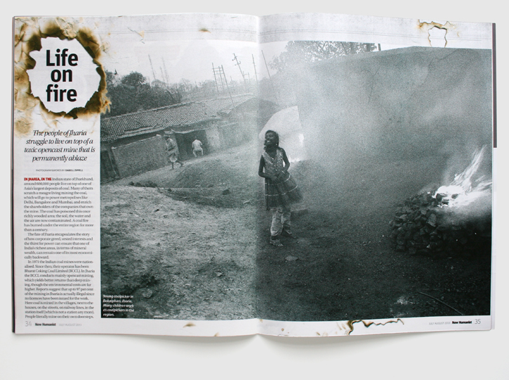 Design & art direction of New Humanist magazine by Nick McKay, Jharia feature spread