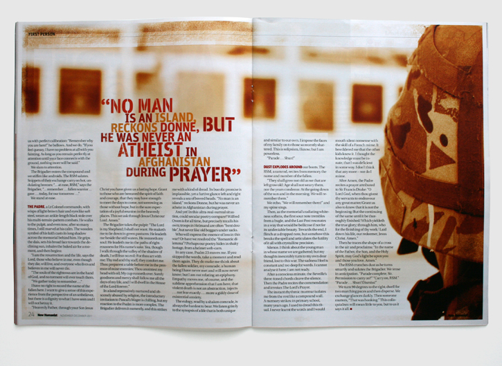 Design & art direction of New Humanist magazine by Nick McKay, Chris Holden feature spread