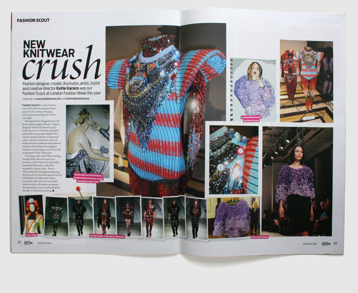 Design & art direction of Machine Knitting Monthly magazine by Nick McKay. Fashion scout spread