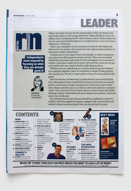 Redesign for Retail Newsagent magazine by Nick McKay, leader page