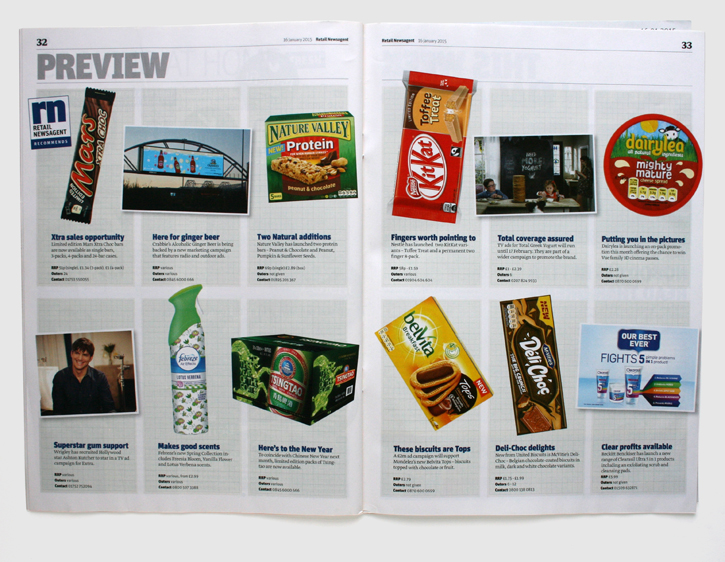 Redesign for Retail Newsagent magazine by Nick McKay, preview spread