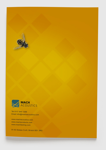 Design & art direction for promotional brochure for Mach Acoustics by Nick McKay. Back cover