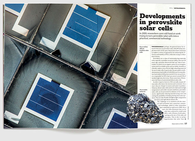 Design & art direction of annual magazine, Materials in 2020 by Nick McKay. Solar cells feature