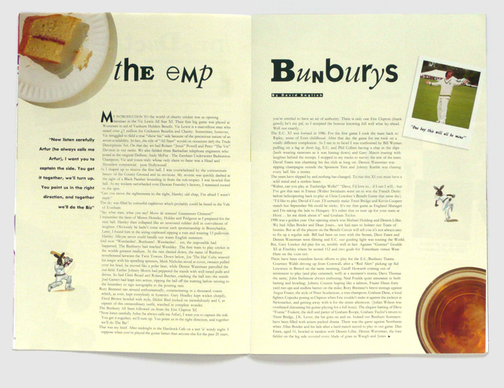 Design & art direction of a brochure for the Bunbury Cricket Club by Nick McKay, inside spread