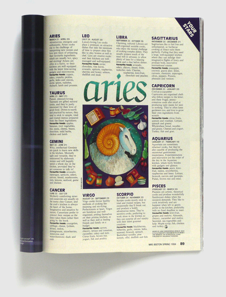 Design & art direction of Mrs Beeton magazine by Nick McKay, horoscope page