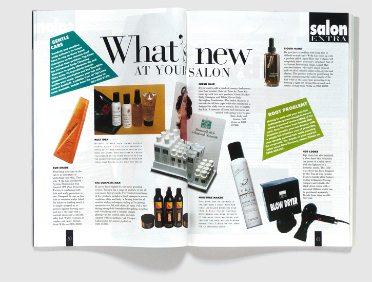 Design & art direction of Salon Extra magazine by Nick McKay, what's new feature