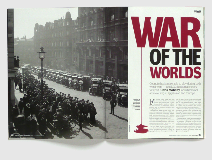 Redesign of Local Government Chronicle magazine by Nick McKay, war spread