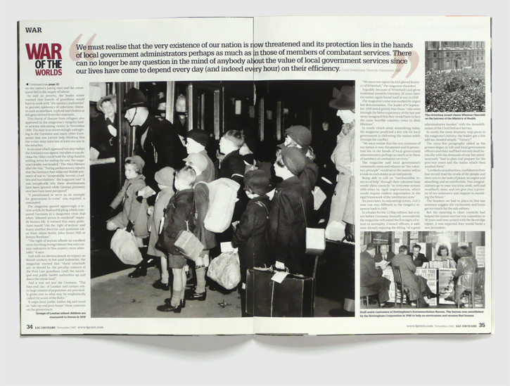 Redesign of Local Government Chronicle magazine by Nick McKay, war second spread