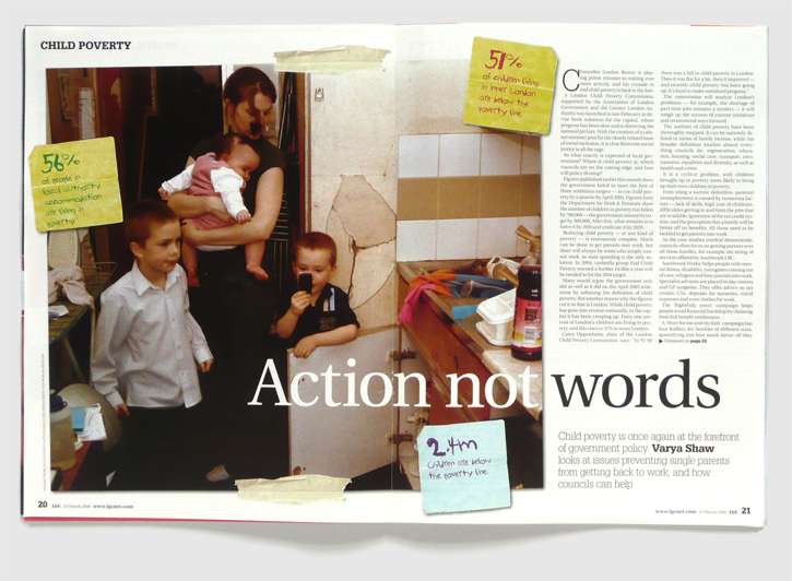 Redesign of Local Government Chronicle magazine by Nick McKay, child poverty spread