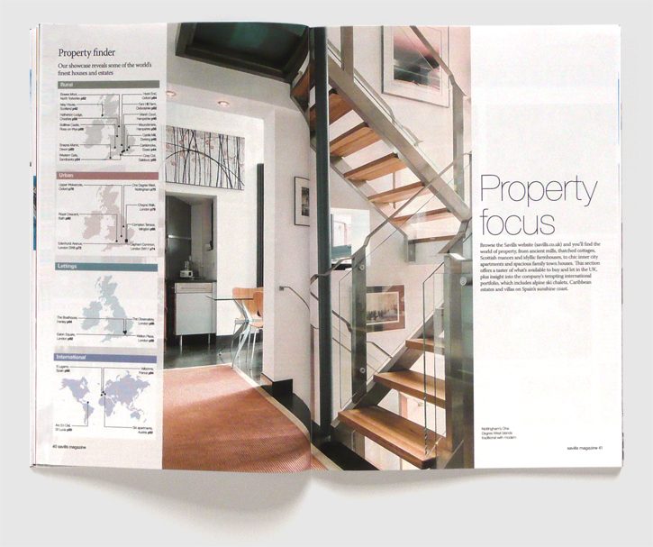 Design of Savills magazine by Nick McKay, property focus spread
